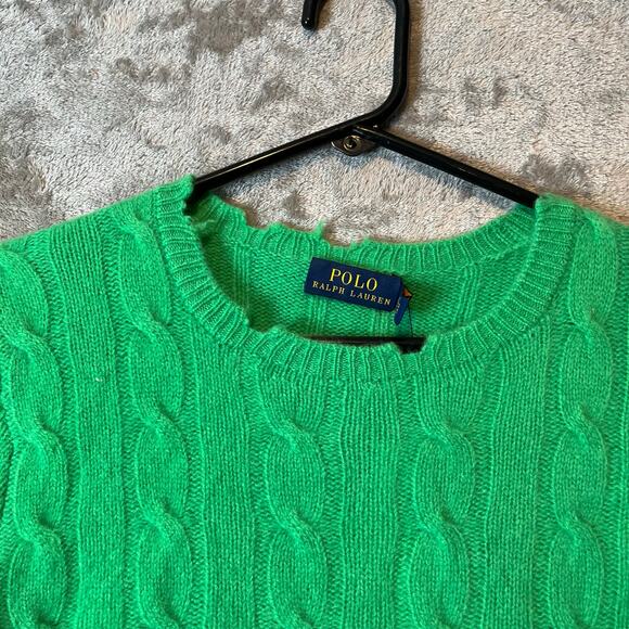 Polo Ralph Lauren Distressed Cashmere Wool Jumper‎ Sweater Size Small Green New - Picture 8 of 8